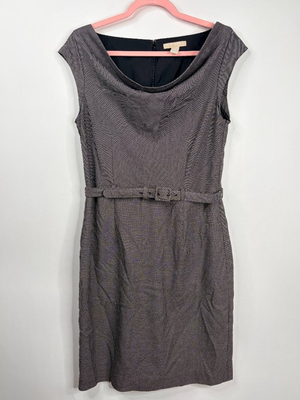 2/$30 Banana Republic Houndstooth Belted Knee-length Sheath Dress Gray 10 #A2417 - Picture 4 of 7